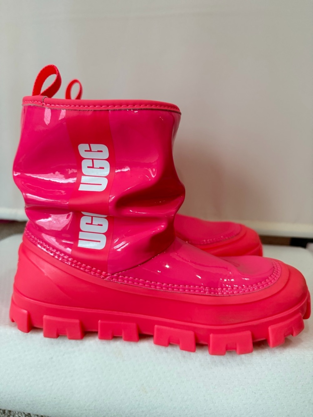 UGG Bright Pink Glossy Chunky Rain Boots